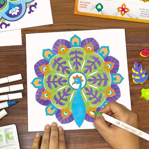 Image of Imagimake DIY Mandala Art Kit for Girls 9-12 | Coloring & Painting Art Kit Set with Water Brush Pen & Stamps | Crafts & Gifts for Kids Age 10-12