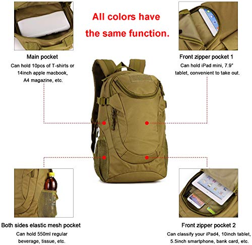 Huntvp® 25 litre tactical rucksack, Molle school bag, military bag, daypack, waterproof, mini adult daypack, sports rucksack, trekking rucksack for outdoor sports, fitness, hiking - Image 5