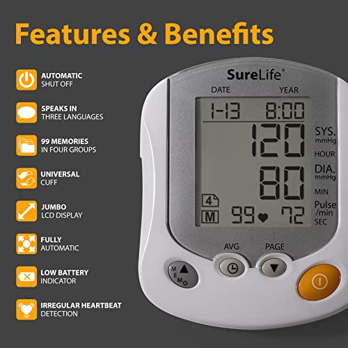 Surelife Premium Talking Arm Blood Pressure Monitor W/Universal Cuff - (1 Per Box) #TOP2