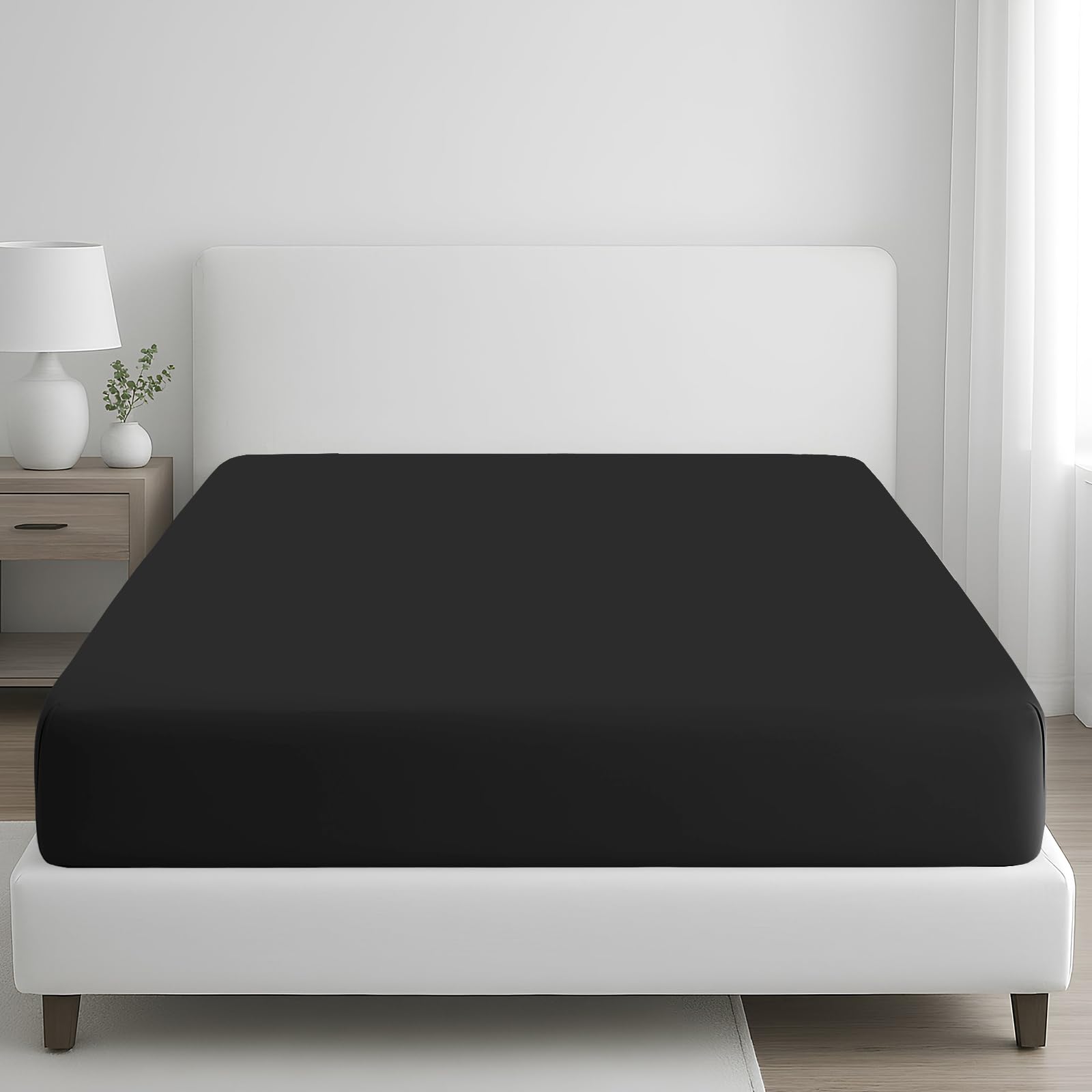 Grace Black 400 Thread Count Egyptian Cotton Super King Fitted Sheets Extra Deep Pocket 35 Cm (14 Inches) Durable Elastic Bed Sheets Superking Premium Natural Cotton Fitted Sheet