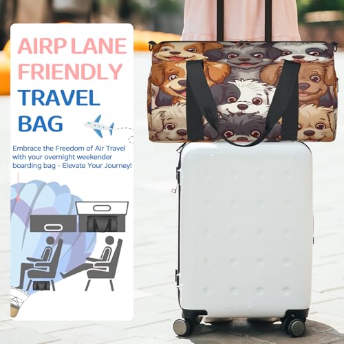 Watercolor Dogs Print Sports Duffle Bag for Women Men Waterproof Overnight Weekender Bag with Adjustable Strap Travel Tote Bags for Beach Yoga Work Dance Swim3