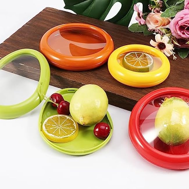 4 Pcs Silicone Fruit Storage Box, Fruits Saver Containers, Avocado Saver Holder, Reusable Fruit and Vegetable Storage Containers for Onion Lemons Garlic Tomato, Keep Fruits And Veg Fresh (4 colors)