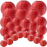 Supla 28 Pcs 5 Sizes Chinese New Year Decorative Red Paper Lanterns Hanging Chinese Japanese Lantern