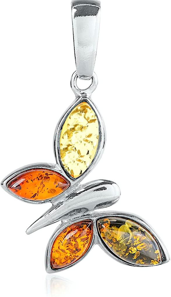 Ian and Valeri Co. Multicolor Amber Sterling Silver Butterfly Pendant