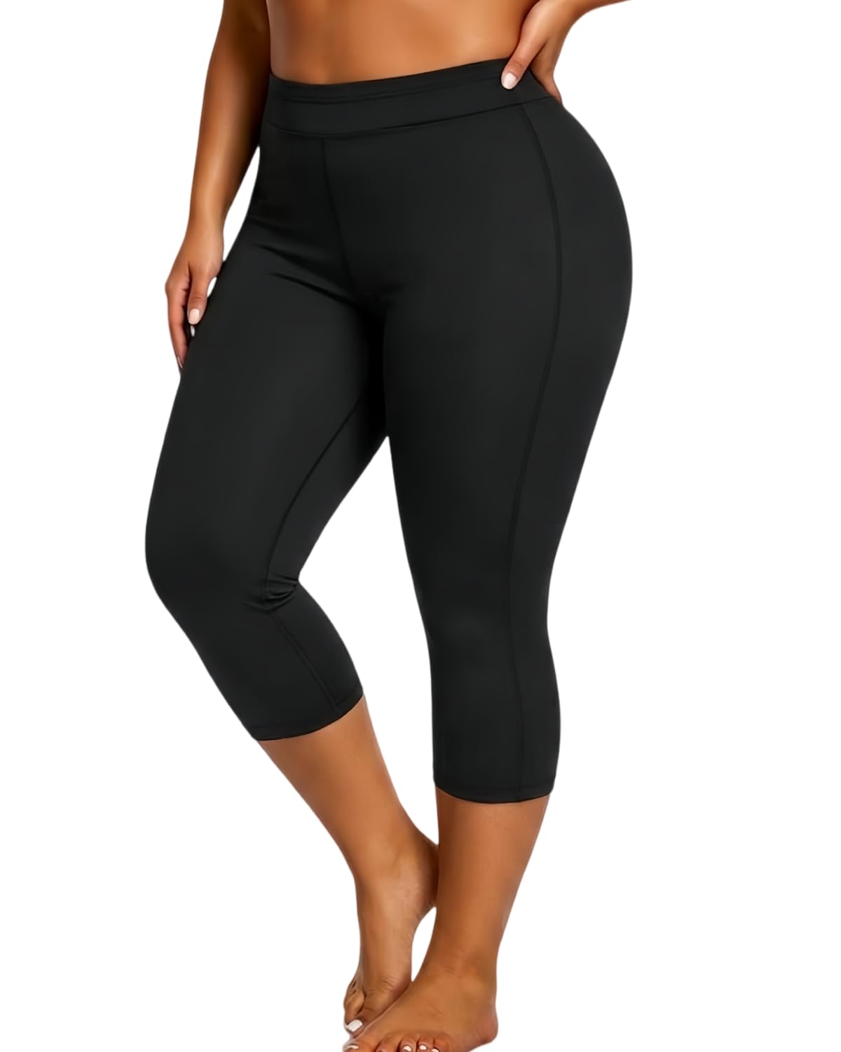 Women Plus Size Swim Capris Long Swim Shorts High Waisted Swim Pants Tummy Control Swimming Leggings-image-3