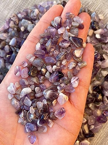 Image of 2 oz Lot Natural Chevron Amethyst Semi Tumbled Gemstone Chips, Crushed Mini Chevron Amethyst Crystals, Undrilled Crystal Chips (Chevron Amethyst)