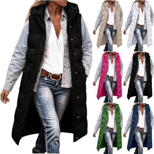 Long Puffer Vest for Women Hooded Quilted Jacket Sleeveless Warm Outerwear - image 1