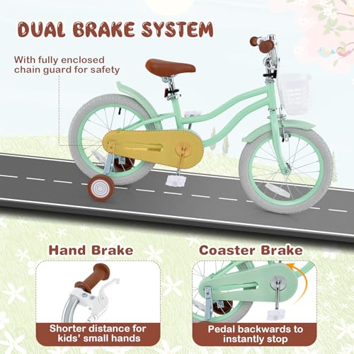 Image of BABY JOY Kids Bike, 12 14 16 18 20 Inch Boys Girls Bike w /Removable Basket | Kids Bicycle with Adjustable Seat & Handlebar, Handbrake & Coaster Brake, Training Wheels or Kickstand (Multi-Color Choices)