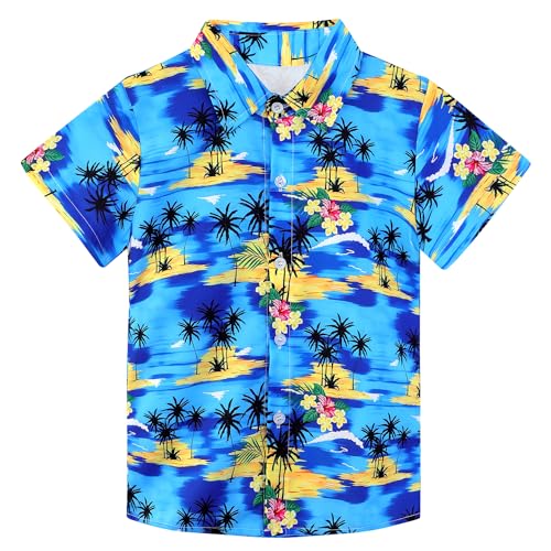 Image of XiaoMoSha Hawaiian Shirts for Boys Button Down Shirt Short Sleeve Shirts Girls Hawaiian Shirt Summer Beach Tops for Kids