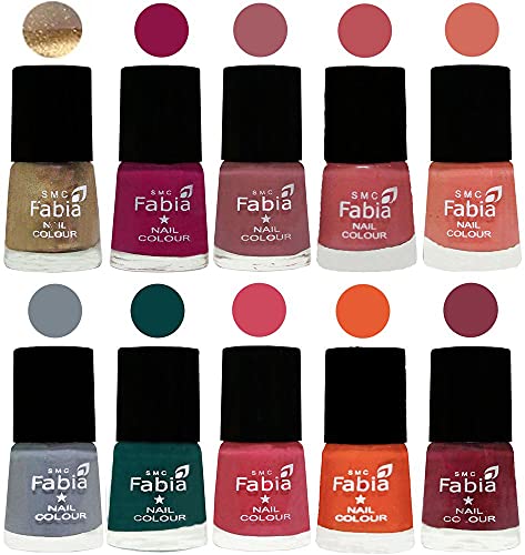 Image of SMC Fabia ALL IN ONE (PACK OF 10), Long Lasting Glossy Nail Polish, 6 ml Each, All Vibrant Colours,01914