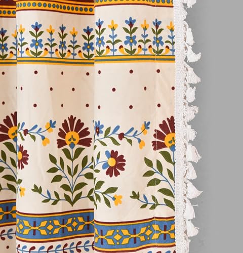 Image of Amazon Brand - Umi Bohemian Curtains for Window, Microfiber Cotton Curtain 5 Feet Long Pack of 2 Curtain with Tassels,Eyelets Included, 40-60% Room Darkening