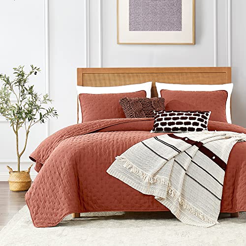 ROARINGWILD Burnt Orange Quilt Sets Twin Size with Pillow Shams, Twin Quilt Bedding Set, Lightweight Soft Bedspread Coverlet, Quilted Comforter for All Season