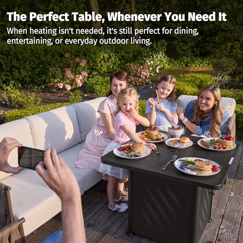 Image of East Oak 28 inch Outdoor Propane Fire Pit Table | 52,000 BTU Gas Fire Pit for 2-4 People with Space-Saving Hock Lid, Mesh Pocket & Lava Rocks | CSA Certified Safe for Patio, Deck, Backyard, Black