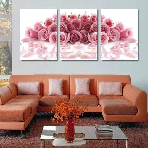 Gallery Canvas Art-Modern Home Decoration Wall Art,Pink of Roses and Petals Painting Giclee Canvas Print, Ready to Hang, Set of 3 Each #02JD-10086ABC