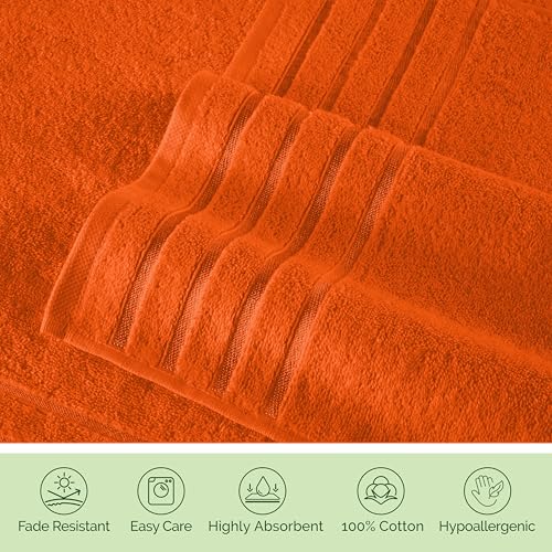 Image of Elegant Comfort 100% Turkish Cotton 4 Lines Viscose Stripe Jumbo Bath Towel - Hotel Spa Quality Extra Large 35 x 70 Inch Bath Towel Ultra Soft, Super Absorbent Quick Dry Large Bath Towel, Orange