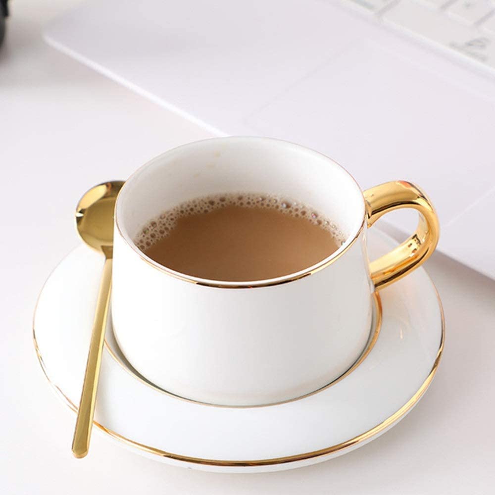 Amazon.com: Ceramic coffee cup, Premium Ceramic Coffee Mug Mugs Tea  Cup,Creative Gold-Plated Small Luxury Coffee Cup Dish Set Ceramic Mug Gold  Side with Tray with Spoon 3 Colors Ideal(Color:White,Size:200ml) ( Co :
