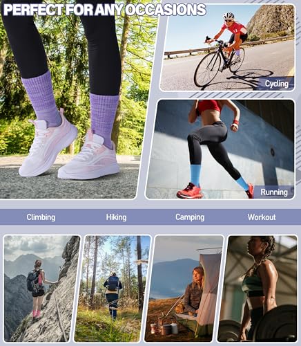 DOSKONI Meias femininas para caminhada, atléticas, de compressão, absorção de umidade, 5 pares, 5 pa