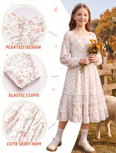 Girls Fall Long Sleeve Floral Dress Casual Ruffle Smocked Dresses Size 7-14 - 11.49 - 12.49 w/ Code + 50% Off Code VKTAJ0FP - image 5