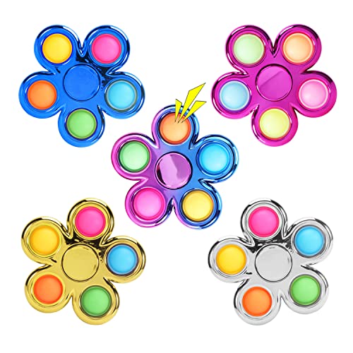 Ladoweir 5 Pack Pop Fidget Spinner Toys, Push Bubble Pop Sensory Spinners Set, Hand Spinner for ADHD Anxiety Stress Relief, Halloween Christmas Party Favor Bulk Sensory Finger Spinner Toys for Kids