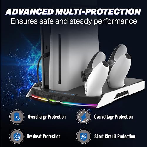 Image of NiTHO PS5 /PS5 Slim /PS5 Pro Cooling Station Stand, Docking Station with Built-in 3 Level Fan, RGB LED Lights, PS5 /Edge Controller Dual Charging Station, Accessories for PlayStation 5 Console