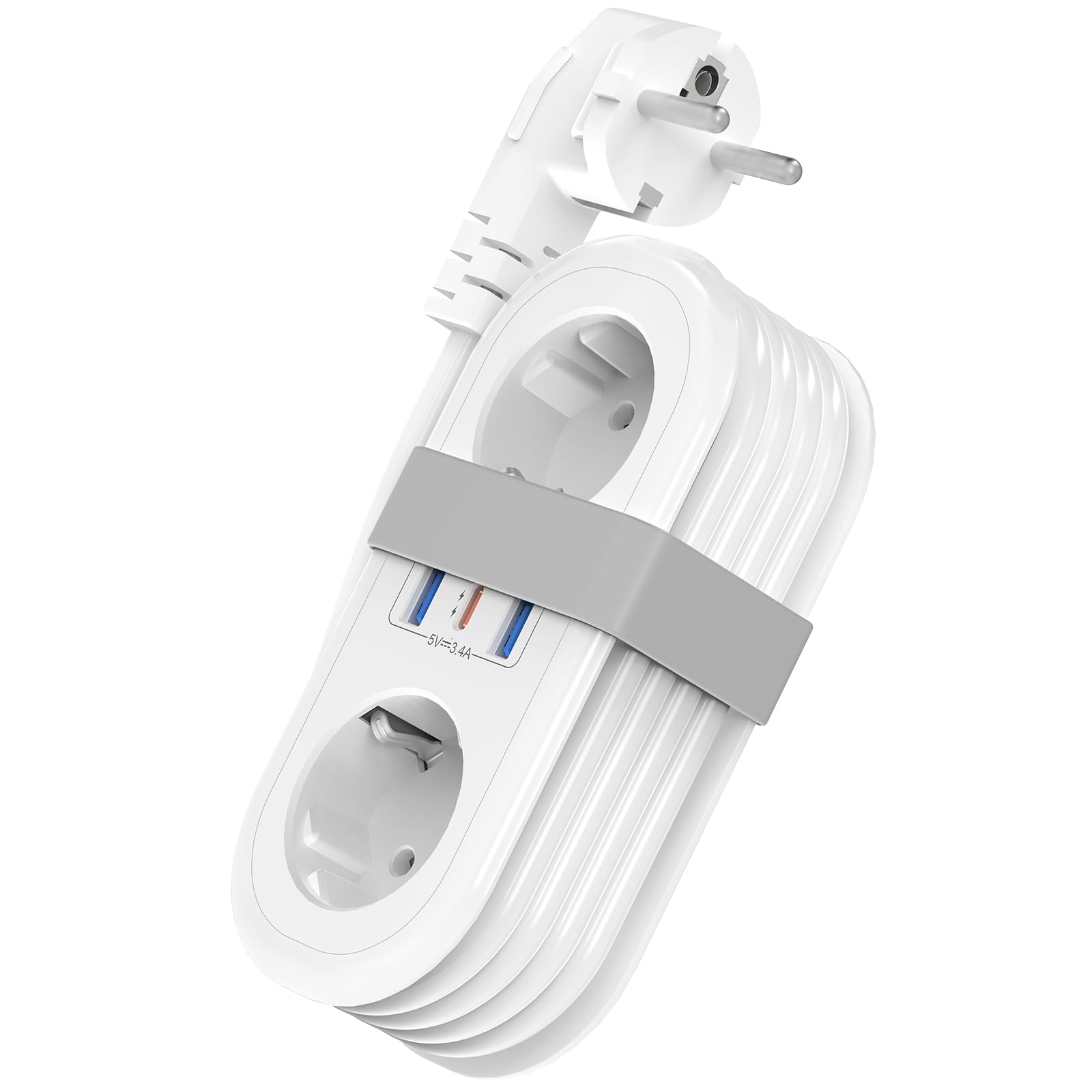 ORICO 65W GaN Presa Da Viaggio 6-in-1 Con 2 Prese, 2 USB-C E 2 USB-A, Cavo Raccoglibile 1,6m, Carica Rapida Per Laptop E Smartphone, Bianco