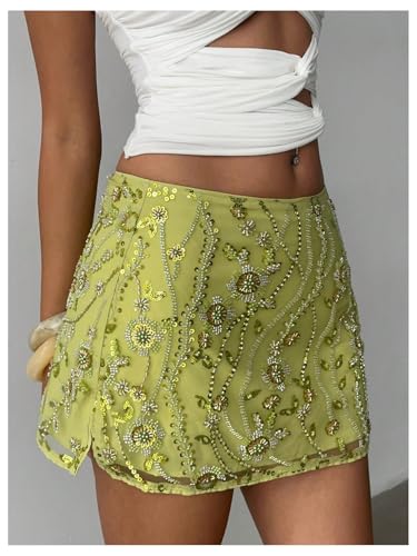 Floerns Women's Sequin Mini Skirts Low Rise Sparkly Beaded Night Out Short Skirts3
