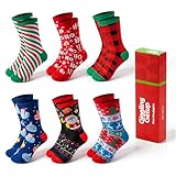 Giggling Getup 6 PCS Christmas Cotton Socks for Women, Warm Cotton HO Plaid Crew Socks for Women Holiday, Birthday Gift, Christmas Party Gifts for Xmas