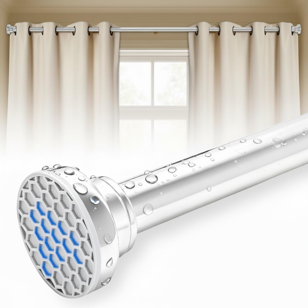 Silver Shower Curtain Rod 45-82 Inch Integration Tension Curtain Rod, Load 44LBS No Splice 304 Stainless Steel Adjustable Spring Heavy Duty Tension Rods for Bathroom Windows No Drill Non Slip