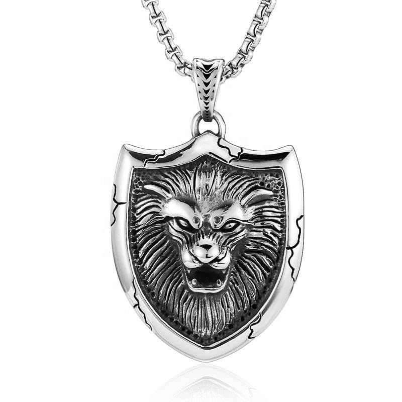 vien Shield Pendant Gift for Men King Of Lion Pendant Necklace Animal Jewelry Silver Plated Stainless Steel Chain-picture-18