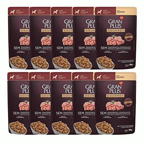 KIT 10 Ração Úmida Gran Plus Sachê Cães Filhotes Frango - 100g