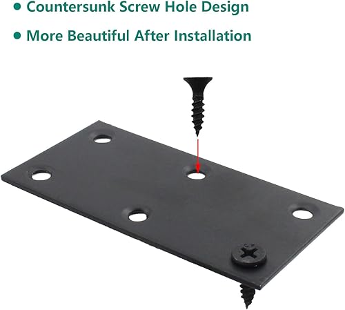 Miniatura 5 de ULIFESTAR - Paquete de 4 soportes rectos planos, placa de acero inoxidable negro para reparación, placa de unión de metal para muebles, madera,