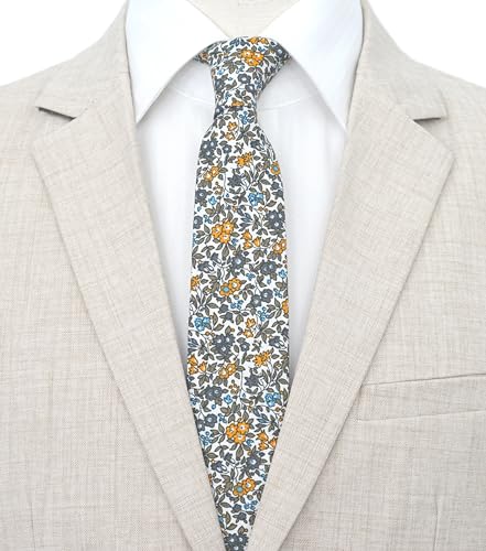 Image of BELLUNO Men's Cotton Floral Skinny Tie, 2.5 inch Width, with Gift Box