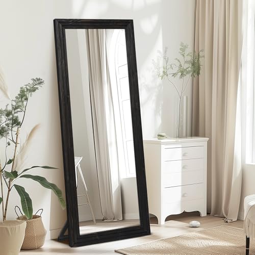 65"x22" Full Length Mirror Solid Wood Frame Floor Mirror with Stand for Living Room, Bedroom Hanging Standing or Leaning, Black - Image 4