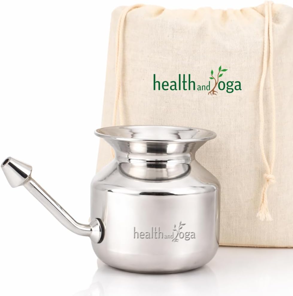 HealthAndYoga™ SteloKleen Stainless Steel Neti Pot for Sinus Congestion (Ayurvedic JalNeti)