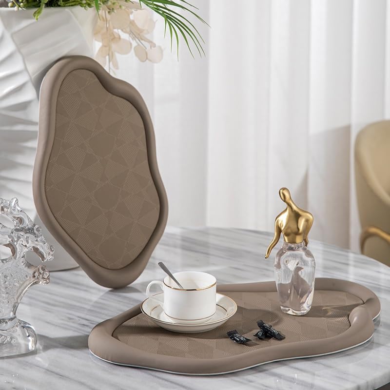 Bandejas Servir Comida Mesa de Comedor Ondulada Lujo Ligera, Bandeja Cuero, mesita for café Sala Estar, Adornos Escritorio, Juego té joyería for aromaterapia, Almacenamiento Mesa Cama | A,M