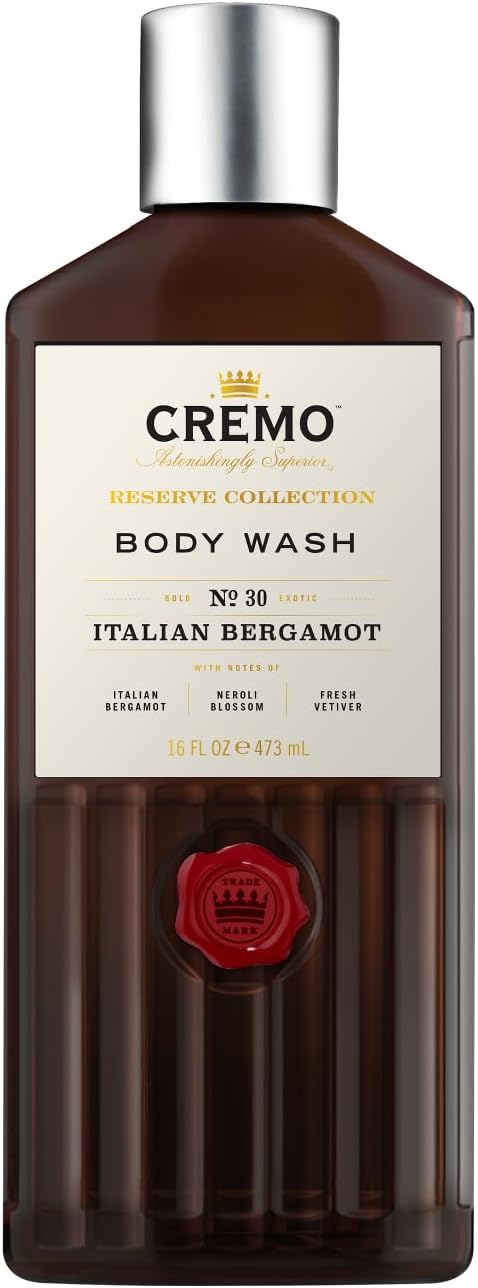 – Cremo Reserve Collection Body Wash, Men's Shower Gel for Body Skin Care, Italian Bergamot Luxury Fragrance, 473 ml