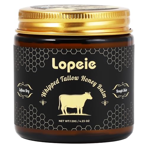 Upgraded Beef Tallow for Skin & Face – Whipped Tallow and Honey Balm for Dry, Sensitive Skin, Fragrance-Free Natural Moisturizer with Olive Oil & Beeswax (4.23 oz, Unscented)