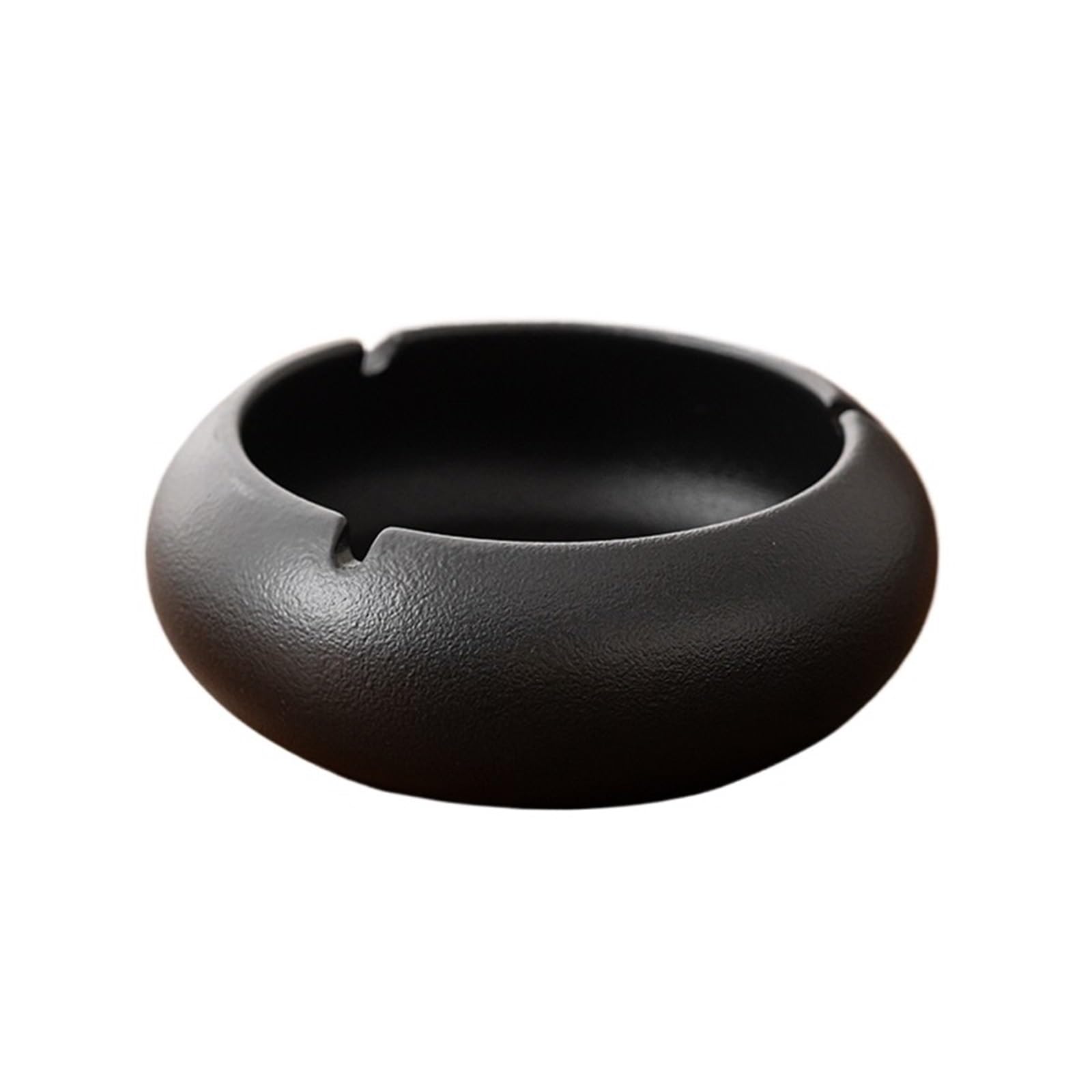 Cigarettes Ashtrays Ceramic Ashtray with Slot Round Black for Office Desktop(Medium)