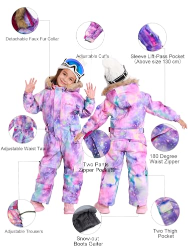 Image of Kids Girls Boys Waterproof Colorful One Piece Snowsuits Coveralls Ski Suits Jackets Winter Jumpsuits