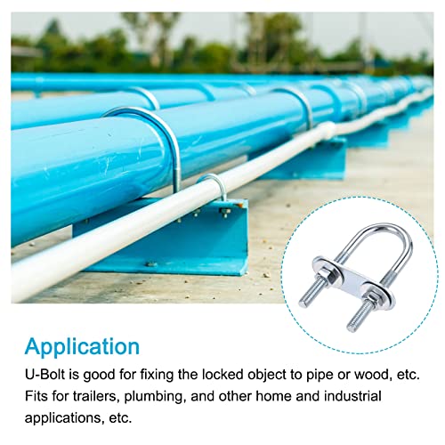 Image of METALLIXITY U Bolts 4 Sets (M6x22x70mm), Round U Bolt Steel with Accessories - for Construction, Pipe