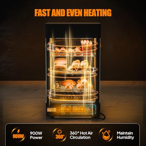 Image of ROVSUN 15 inch Commercial Food Warmer Display Pizza Warmer, 3-Tier Electric Countertop Food Warmer w /LED Lighting Adjustable Removable Shelves Glass Door, Pretzel Warmer for Buffet Restaurant, 1000W