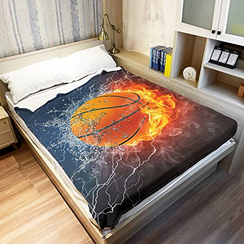 Yisumei Fluffy Basketball Blanket, Water, Fire And Lightning Mingle Sports Theme Throw, Good Gifts For Basketball Lovers Coach Men, 60X80 Inches #TOP2