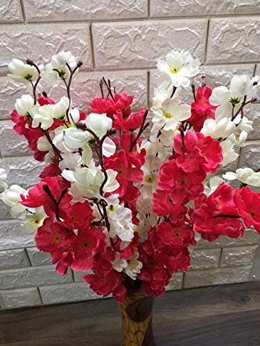 Image of Coolkart Cherry Peach Blossom Orchid Artificial Flower, White & Dark Pink | Pack of 2 Bunch, 14 Stems, For Vase Home Decor, Made in India