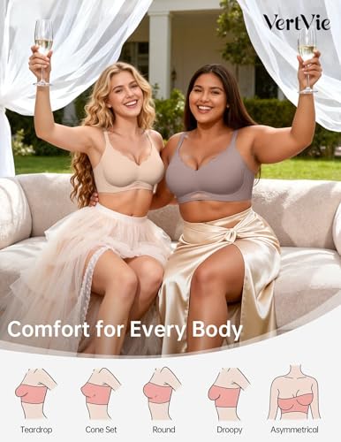 Image of Vertvie Jelly Bras for Women No Underwire Supportive | Seamless Wireless Bralette, Cool Breathable Mesh, Push Up Scalloped V-Neck, Full Coverage Tshirt Bra, Soft Comfortable