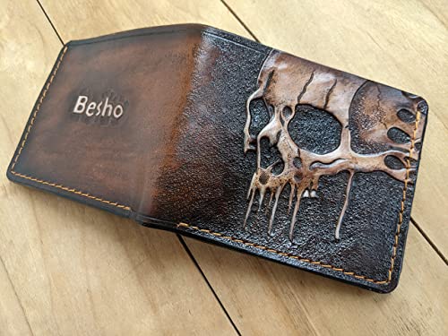 Melting Skull, Zombie, Skeleton, Men's 3D Genuine Leather Wallet, Hand-Carved, Hand-Painted, Leather Carving, Custom wallet, Personalized wallet2