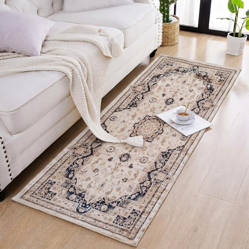 Image of Medallion Vintage Look Carpet for Living Room Bedroom Dining Room | Washable Area Rug with Non Slip TPR Backing | Modern Floor Carpet for Home(Design07-22x55 Inches)