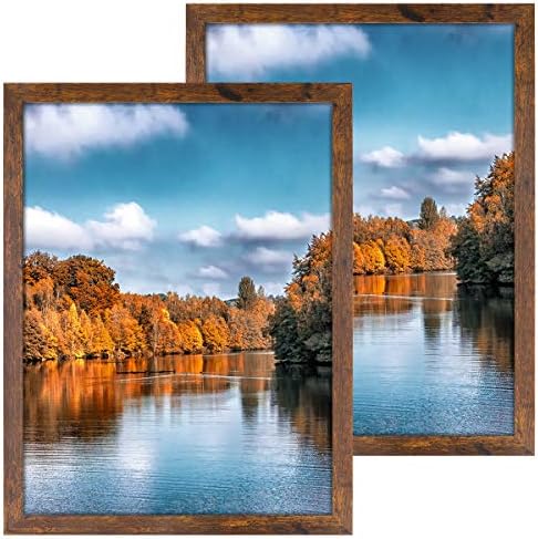 DBWIN 18x24 Picture Frame Rustic Brown Wood Pattern Poster Frame Plexiglass Front 2 Pack for Art Prints Murals Wall Decor Vertically or Horizontally(LY01-18X24-BR2)