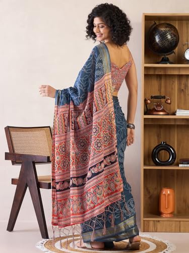 Image of SAREE MALL Women's Cotton Bandhani Printed Ready To Wear one Minute Saree With Unstitched Blouse