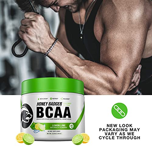 Honey Badger Pre Workout Powder & Bcaa Amino Acids Powder Bundle | Beta Alanine, Caffeine & Vitamin C + Electrolytes | Vegan Keto Sugar Free & Paleo For Men & Women | 30 Servings (Lemon Lime) #TOP1