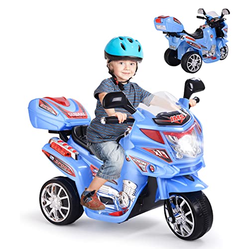 GOPLUS Moto Electrique à 3 Roues pour Enfants,Interrupteur au Pied avec Fonction Avant et Arrière, Panneau de Commande avec Sons et Musique, Véhicule Porteur,Jusqu’à 30KG (Bleu)